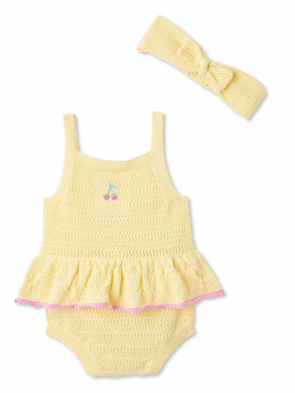 George Baby Girls' Two Piece Romper and Headband Set, 0-3 Months - Yellow